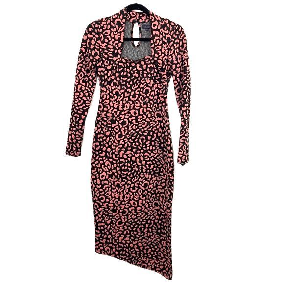 Rachel Roy Square-Neck Midi  Animal Print Dress Pink Black Size XSMALL NWT - Picture 3 of 12